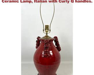 Lot 1681 Mid Century Studio Pottery Glazed Ceramic Lamp, Italian with Curly Q handles. 