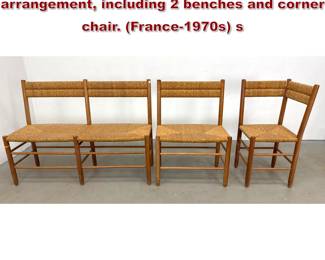 Lot 1456 3pc set Rush bench style seating arrangement, including 2 benches and corner chair. France1970s s