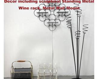 Lot 1590 4pcs MidCentury Modern Metal Decor including sculptural Standing Metal Wine rack, Metal Wall Mount 