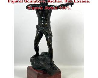 Lot 1844 Paul Ludwig Kowalczewski Bronze Figural Sculpture. Archer. Has Losses. Signed, Dated 1901. 