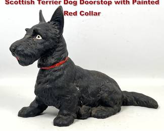 Lot 1846 Antique Hubley style Cast Iron Scottish Terrier Dog Doorstop with Painted Red Collar