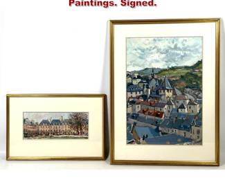 Lot 1896 2pcs 1983 French Country Villa Paintings. Signed. 