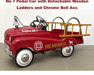 Lot 1728 InStep Red Steel Fire Truck Engine No 7 Pedal Car with Detachable Wooden Ladders and Chrome Bell Acc
