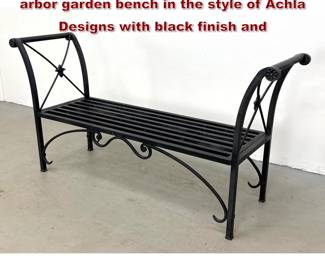 Lot 1608 Wrought iron slatted backless arbor garden bench in the style of Achla Designs with black finish and