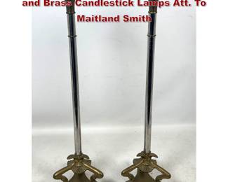 Lot 1848 Pair of Neoclassical style Chrome and Brass Candlestick Lamps Att. To Maitland Smith 