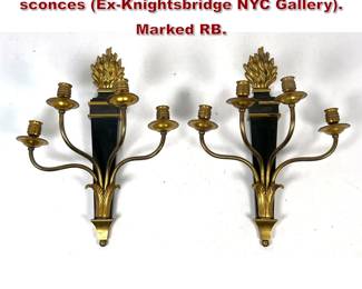 Lot 1710 Pair of French Empire bronze sconces ExKnightsbridge NYC Gallery. Marked RB. 