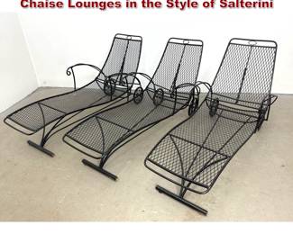 Lot 1638 set of 3 Mid Century Iron Mesh Chaise Lounges in the Style of Salterini