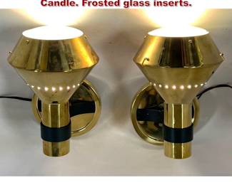 Lot 1409 Pair Italian Brass wall sconces by Candle. Frosted glass inserts.