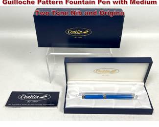 Lot 1930 Conklin Herringbone Blue Lacquer Guilloche Pattern Fountain Pen with Medium Two Tone Nib and Origina