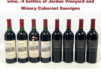 Lot 2007 8pc 750ml bottles of California red wine. 4 bottles of Jordan Vineyard and Winery Cabernet Sauvigno