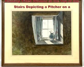 Lot 1861 George Gansworth Watercolor Painting Titled Window at the Top of the Stairs Depicting a Pitcher on a