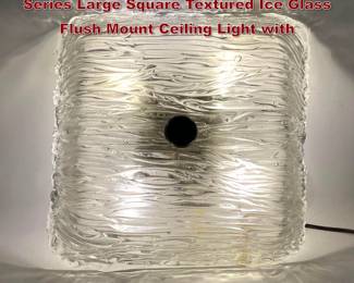 Lot 1418 Toni Zuccheri for Venini Bambu Series Large Square Textured Ice Glass Flush Mount Ceiling Light with