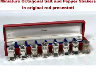 Lot 1911 Set 8 Cartier Sterling Silver Miniature Octagonal Salt and Pepper Shakers in original red presentati
