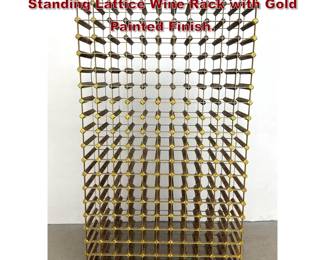 Lot 1520 Large Wood and Metal Floor Standing Lattice Wine Rack with Gold Painted Finish. 