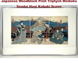 Lot 1875 Utagawa Toyokuni III Kunisada Japanese Woodblock Print Triptych Meiboku Sendai Hagi Kabuki Scene