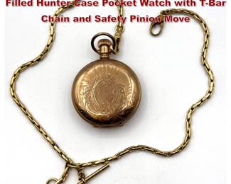 Lot 1914 Antique Seth Thomas 10K Gold Filled Hunter Case Pocket Watch with TBar Chain and Safety Pinion Move