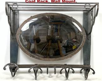 Lot 1448 French Wrought Iron Entry Mirror Coat Rack. Wall Mount. 