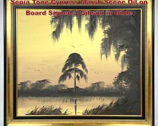 Lot 1829 James Gibson Florida Highwaymen Sepia Tone Cypress Marsh Scene Oil on Board Signed J Gibson in Gilde