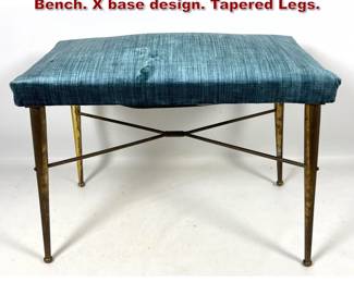 Lot 1410 Italian Modern Brass Frame Stool Bench. X base design. Tapered Legs. 