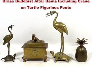 Lot 1879 An Assortment of Japanese Style Brass Buddhist Altar Items Including Crane on Turtle Figurines Foote