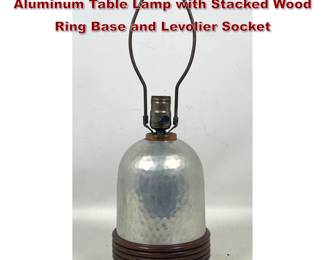 Lot 1401 French Art Deco Style Hammered Aluminum Table Lamp with Stacked Wood Ring Base and Levolier Socket