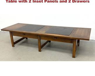 Lot 1429 MidCentury Modern Oak Coffee Table with 2 Inset Panels and 2 Drawers