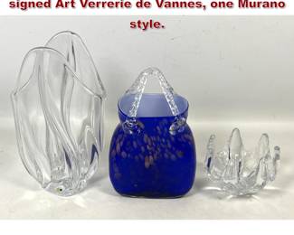 Lot 1828 3pcs lot of Art Glass Lot. Two signed Art Verrerie de Vannes, one Murano style.