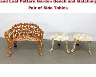 Lot 1595 3pc Victorian Style Cast Iron Grape and Leaf Pattern Garden Bench and Matching Pair of Side Tables