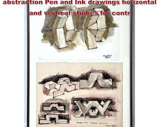 Lot 1576 Gerald DiGiusto geometric abstraction Pen and Ink drawings horizontal and vertical studies for contr