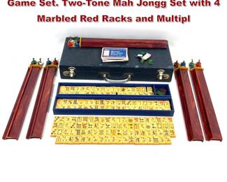 Lot 1888 Vintage Bakelite Mahogany Jong Game Set. TwoTone Mah Jongg Set with 4 Marbled Red Racks and Multipl