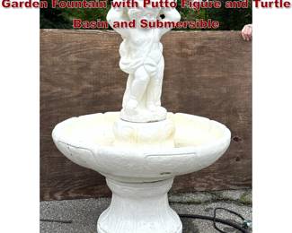 Lot 1620 Classical Style Cast Concrete 3pc Garden Fountain with Putto Figure and Turtle Basin and Submersible