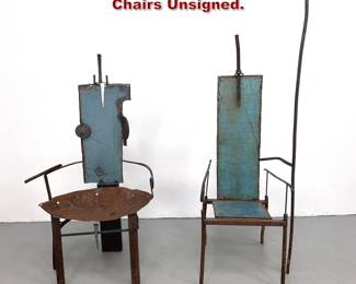 Lot 1582 Pair Assembled Iron Artisan Throne Chairs Unsigned.