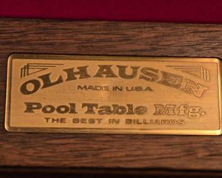 8-foot Olhausen St. Andrews billiards table - solid hardwood build, 2-inch premium slate, and ornate carving details with accessories.