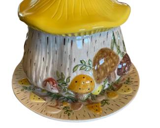 060 Vintage Mushroom Cookie Jar with Matching Plate Ceramic Set
