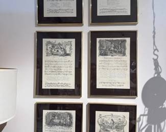 131 Set of 6 Antique English Sheet Music Broadside Prints Framed