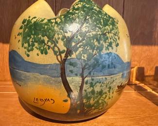 061 Legras French Art Glass Vase with Landscape Scene