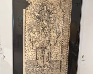 031 Jack Carlton 1969 Framed Psychedelic Ink Drawing DeitySpiritual Figure