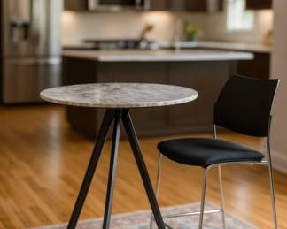 109 Modern MarbleTop Bistro Bar Table with Black Tripod Base