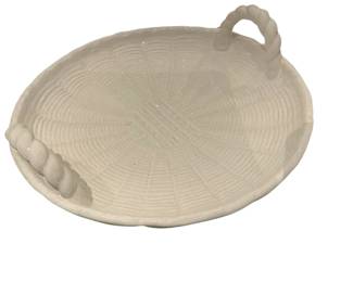102 White Ceramic WickerPattern Serving Platter with Handles