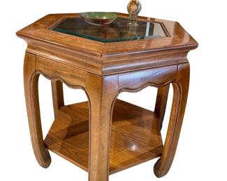 118 Heckman Hexagonal Oak End Table with Glass Insert