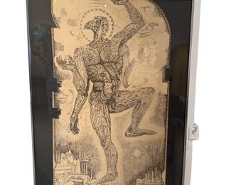 029 Jack Carlton 1969 Framed Pen Ink Drawing Le Dieu Vent Empoisonnant Signed Origin