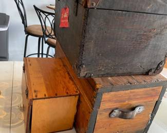 123 Antique Stacked Trunk Box Collection 3 Pieces