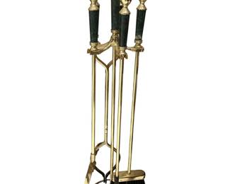 105 Brass Green Marble Fireplace Tool Set with Stand