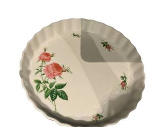 103 Ceramic Fluted QuicheTart Dish with Pink Rose Pattern