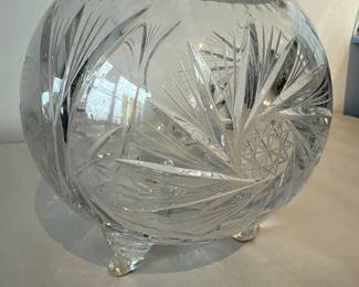 095 Vintage Cut Crystal Rose Bowl with Pinwheel Fan Pattern