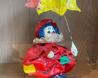 032 PapierMch Clown Figurine with Umbrella