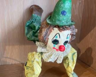 036 Vintage Paper Mache Sad Clown Figurine