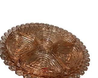100 Pink Depression Glass Oval Relish Tray with Candle Cup