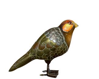 113 Brass Enamel Partridge Bird Figurine
