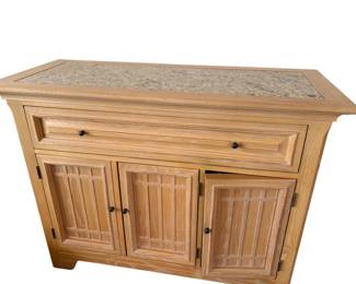 093 Thomasville Sideboard Cabinet Natural Oak with Granite Top Insert